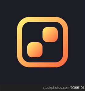 Pixelated transition effect orange solid gradient ui icon for dark theme. Filmmaking technology. Filled pixel perfect symbol on black space. Modern glyph pictogram for web. Isolated vector image. Pixelated transition effect orange solid gradient ui icon for dark theme