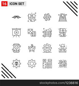 Pixle Perfect Set of 16 Line Icons. Outline Icon Set for Webite Designing and Mobile Applications Interface.. Creative Black Icon vector background