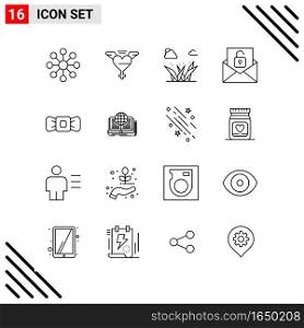 Pixle Perfect Set of 16 Line Icons. Outline Icon Set for Webite Designing and Mobile Applications Interface.. Creative Black Icon vector background