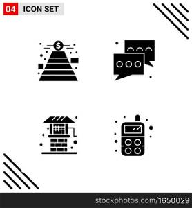 Pixle Perfect Set of 4 Solid Icons. Glyph Icon Set for Webite Designing and Mobile Applications Interface.. Creative Black Icon vector background