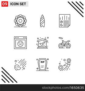 Pixle Perfect Set of 9 Line Icons. Outline Icon Set for Webite Designing and Mobile Applications Interface.. Creative Black Icon vector background