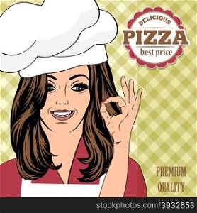 pizza advertising banner with a beautiful lady, vector format