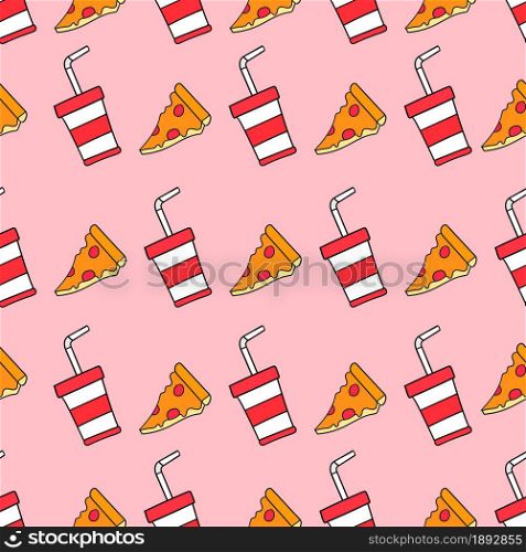 pizza and drink seamless pattern foods