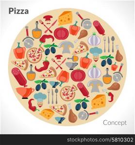 Pizza concept with food and cooking ingredients in circle shape vector illustration. Pizza Circle Concept