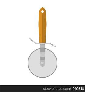 Pizza cutter knife steel kitchenware silver cooking equipment. Vector illustration in flat style. Pizza cutter knife steel kitchenware