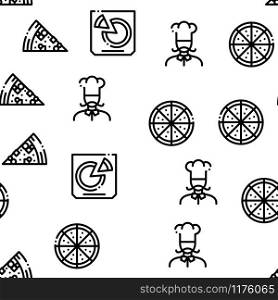 Pizza Delicious Food Seamless Pattern Vector Thin Line. Illustrations. Pizza Delicious Food Seamless Pattern Vector