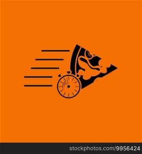 Pizza Delivery Icon. Black on Orange Background. Vector Illustration.