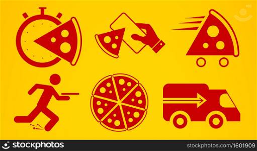 Pizza delivery icon set. Flat style vector illustration.. Pizza delivery icon set. Vector illustration