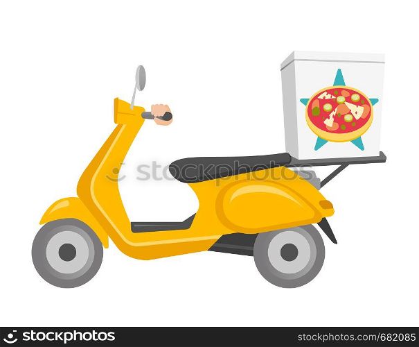 Pizza delivery scooter vector cartoon illustration isolated on white background.. Pizza delivery scooter vector cartoon illustration