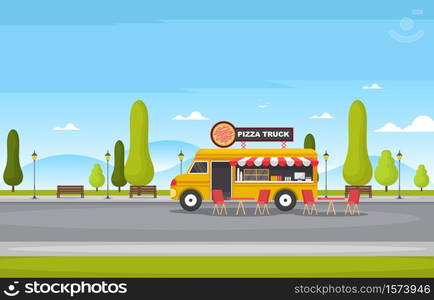 Pizza Fast Food Truck Van Car Vehicle Street Shop Illustration