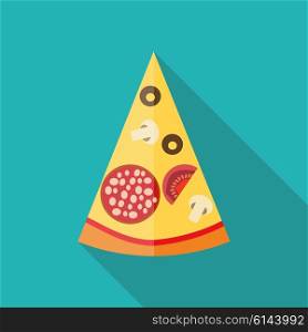 Pizza Flat Icon with Long Shadow, Vector Illustration Eps10