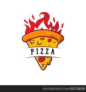 Pizza Food Logo Vector Design Originating From Italy, Made Of Wheat And Vegetables, Suitable For Stickers, Flayers, Backgrounds, Screen Printing, Food Companies