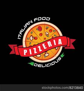 Pizza Food Logo Vector Design Originating From Italy, Made Of Wheat And Vegetables, Suitable For Stickers, Flayers, Backgrounds, Screen Printing, Food Companies