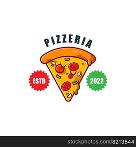 Pizza Food Logo Vector Design Originating From Italy, Made Of Wheat And Vegetables, Suitable For Stickers, Flayers, Backgrounds, Screen Printing, Food Companies