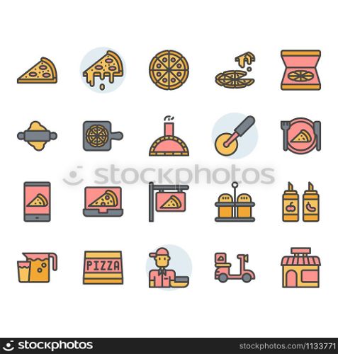 Pizza icon and symbol set in color outline design