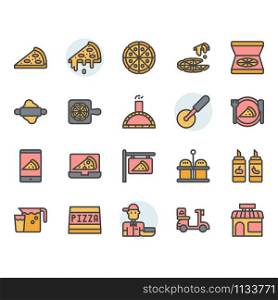 Pizza icon and symbol set in color outline design
