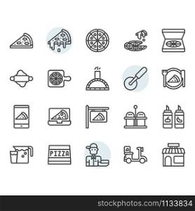Pizza icon and symbol set in outline design