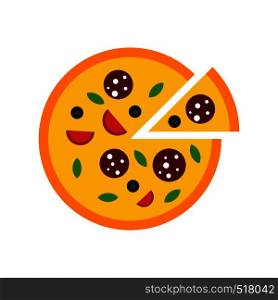 Pizza icon in flat style isolated on white background. Pizza icon, flat style