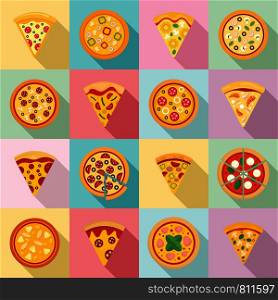 Pizza icon set. Flat set of pizza vector icons for web design. Pizza icon set, flat style