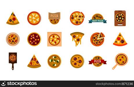 Pizza icon set. Flat set of pizza vector icons for web design isolated on white background. Pizza icon set, flat style