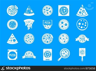Pizza icon set. Simple set of pizza vector icons for web design isolated on blue background. Pizza icon blue set vector