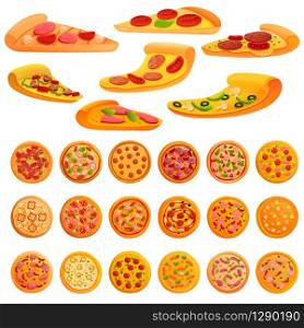 Pizza icons set. Cartoon set of pizza vector icons for web design. Pizza icons set, cartoon style