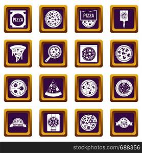 Pizza icons set in purple color isolated vector illustration for web and any design. Pizza icons set purple