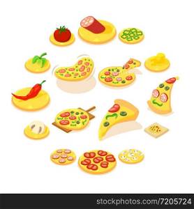 Pizza icons set. Isometric illustration of 16 pizza vector icons for web. Pizza icons set, isometric style