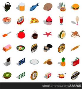 Pizza icons set. Isometric style of 36 pizza vector icons for web isolated on white background. Pizza icons set, isometric style
