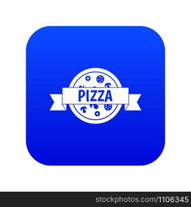 Pizza label with ribbon icon digital blue for any design isolated on white vector illustration. Pizza label with ribbon icon digital blue