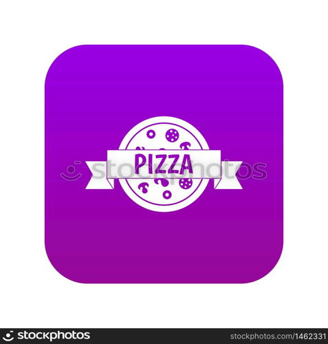 Pizza label with ribbon icon digital purple for any design isolated on white vector illustration. Pizza label with ribbon icon digital purple