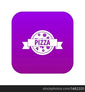 Pizza label with ribbon icon digital purple for any design isolated on white vector illustration. Pizza label with ribbon icon digital purple