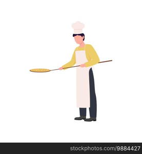 Pizza maker flat color vector faceless character. Man in uniform. Professional pizzaiolo. Cafe baker. Cafeteria employee isolated cartoon illustration for web graphic design and animation. Pizza maker flat color vector faceless character