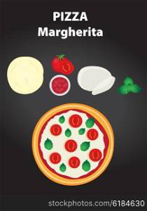 Pizza margherita with ingredients. Pizza margherita with ingredients on the black