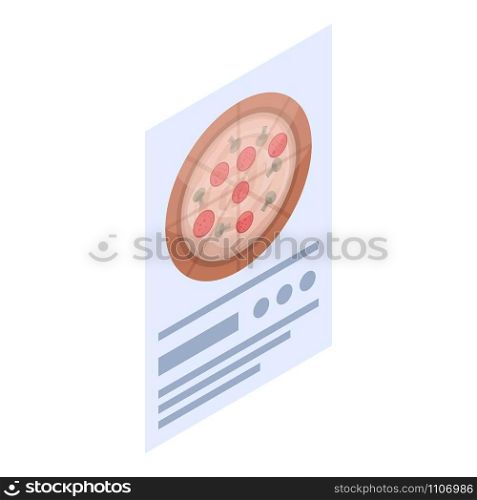 Pizza menu paper icon. Isometric of pizza menu paper vector icon for web design isolated on white background. Pizza menu paper icon, isometric style