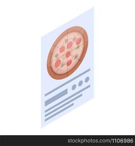 Pizza menu paper icon. Isometric of pizza menu paper vector icon for web design isolated on white background. Pizza menu paper icon, isometric style