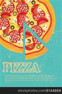 Pizza Menu Template in vintage retro grunge style vector illustration. Pizza Menu Template in vintage retro grunge style