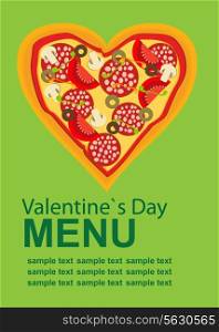 Pizza Menu Template on Valentine`s Day, vector illustration