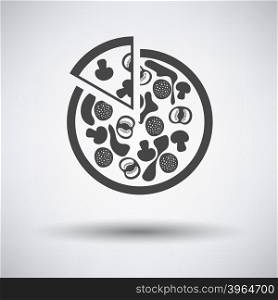 Pizza on plate icon. Pizza on plate icon on gray background with round shadow. Vector illustration.