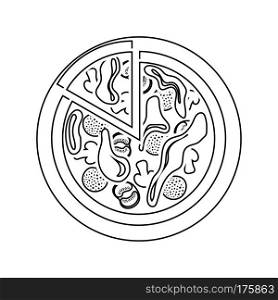 Pizza on plate icon. Thin line design. Vector illustration.