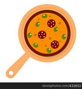 Pizza on round board icon flat isolated on white background vector illustration. Pizza on round board icon isolated