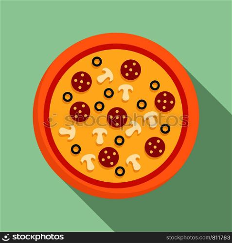 Pizza pepperoni icon. Flat illustration of pizza pepperoni vector icon for web design. Pizza pepperoni icon, flat style