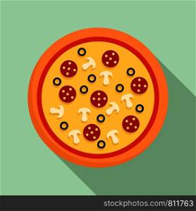 Pizza pepperoni icon. Flat illustration of pizza pepperoni vector icon for web design. Pizza pepperoni icon, flat style