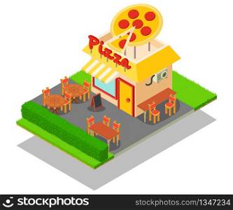 Pizza place concept banner. Isometric banner of pizza place vector concept for web, giftcard and postcard. Pizza place concept banner, isometric style