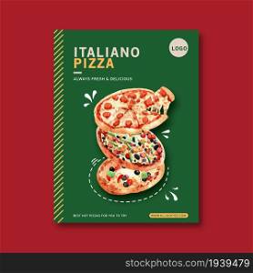 Pizza poster design with various pizza watercolor illustration.