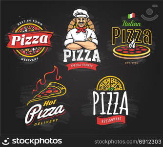 pizza restaurant logo set
