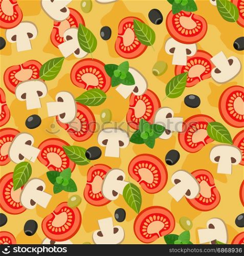 Pizza seamless pattern.. Pizza seamless pattern. Repeatable background with pizza ingredients.