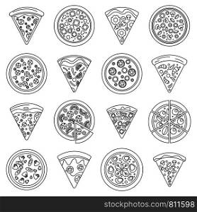 Pizza slice icon set. Outline set of pizza slice vector icons for web design isolated on white background. Pizza slice icon set, outline style