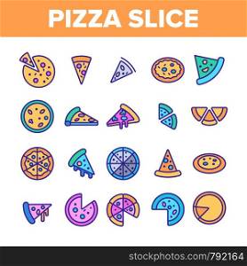 Pizza Triangle Slices Vector Linear Icons Set. Delicious Pizza Piece, Street Food Outline Symbols Pack. Restaurant Menu, Pizzeria Logo. Traditional Italian Dish, Fastfood Isolated Contour Illustration. Pizza Triangle Slices Vector Linear Icons Set