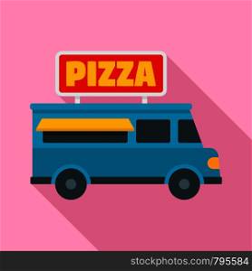 Pizza truck icon. Flat illustration of pizza truck vector icon for web design. Pizza truck icon, flat style